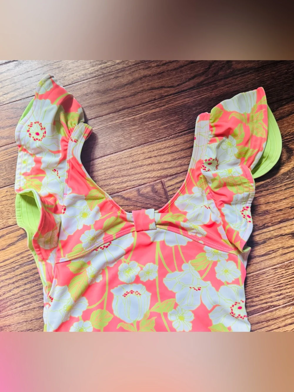 Janie and Jack Coral, White & Lime Floral Swimsuit and Cover-Up Set
